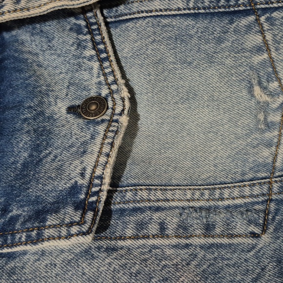 Free People Blue Denim Jacket with Gray Hood - Picture 16 of 16